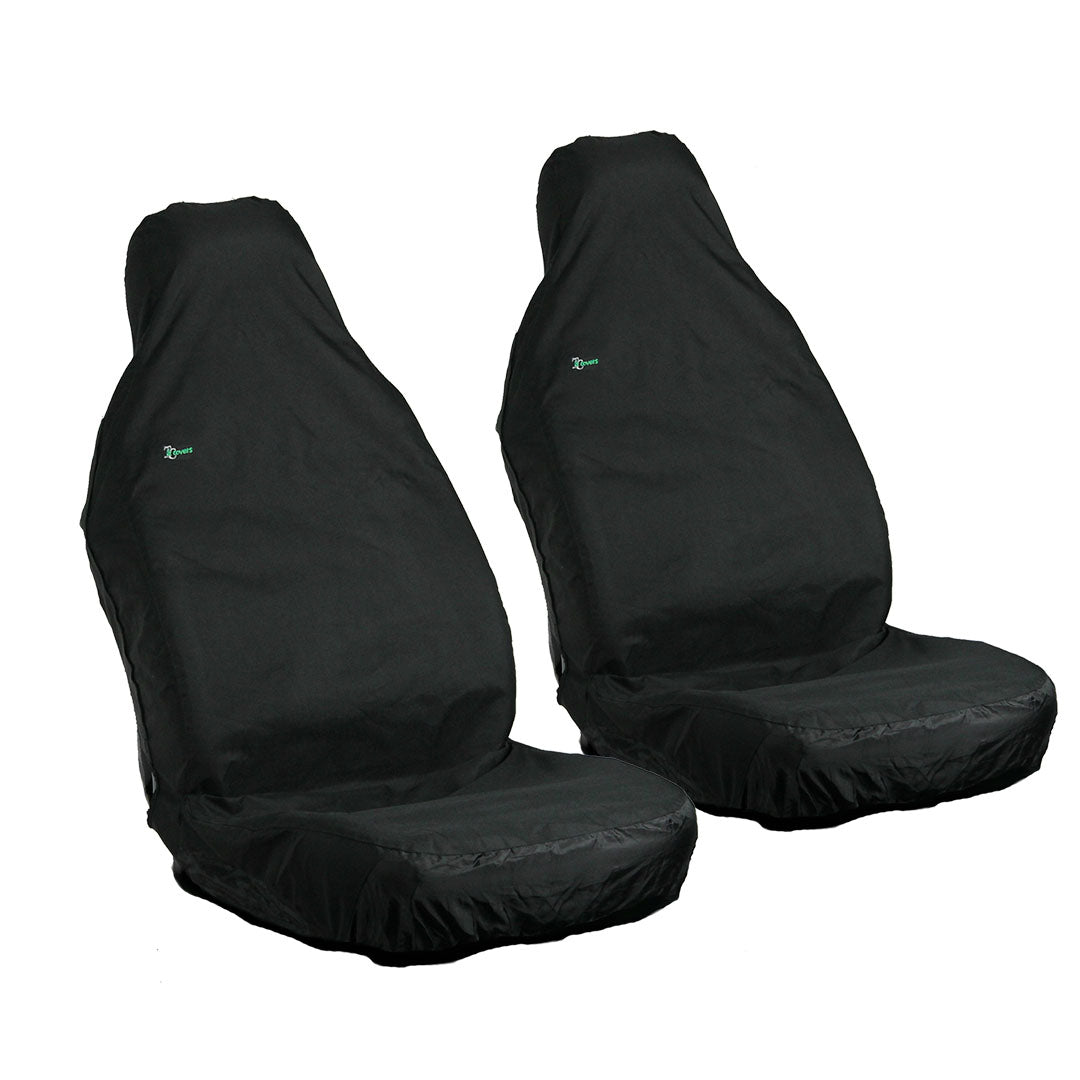 Two black universal front seat covers