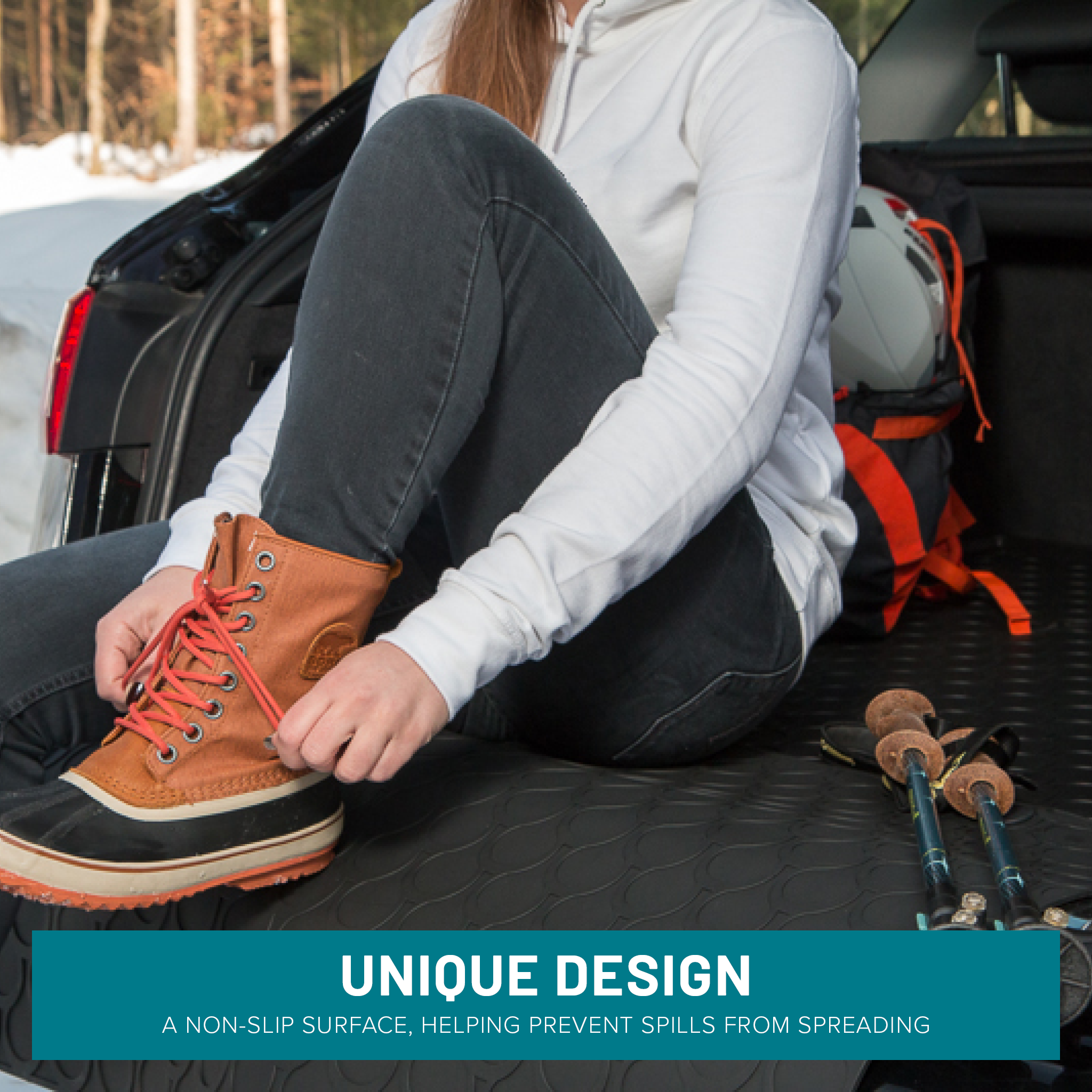 Person changing shoes on boot mat