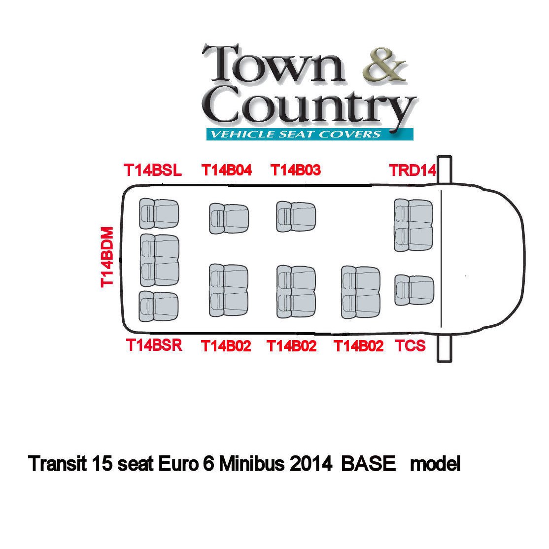 15 seat Ford Transit Minibus seat cover layout