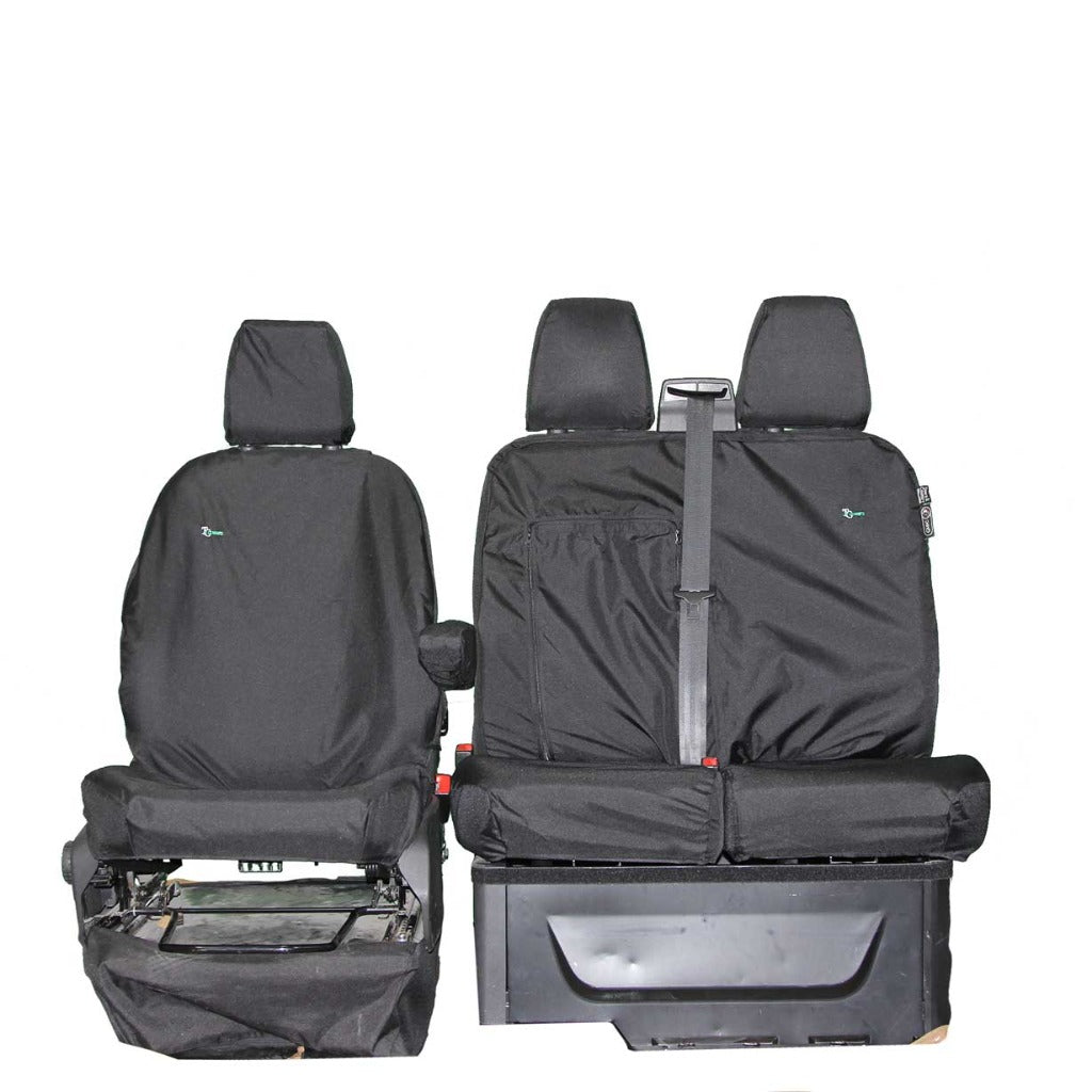 Black Ford Transit Van Seat Covers. Single Driver seat and double passenger.