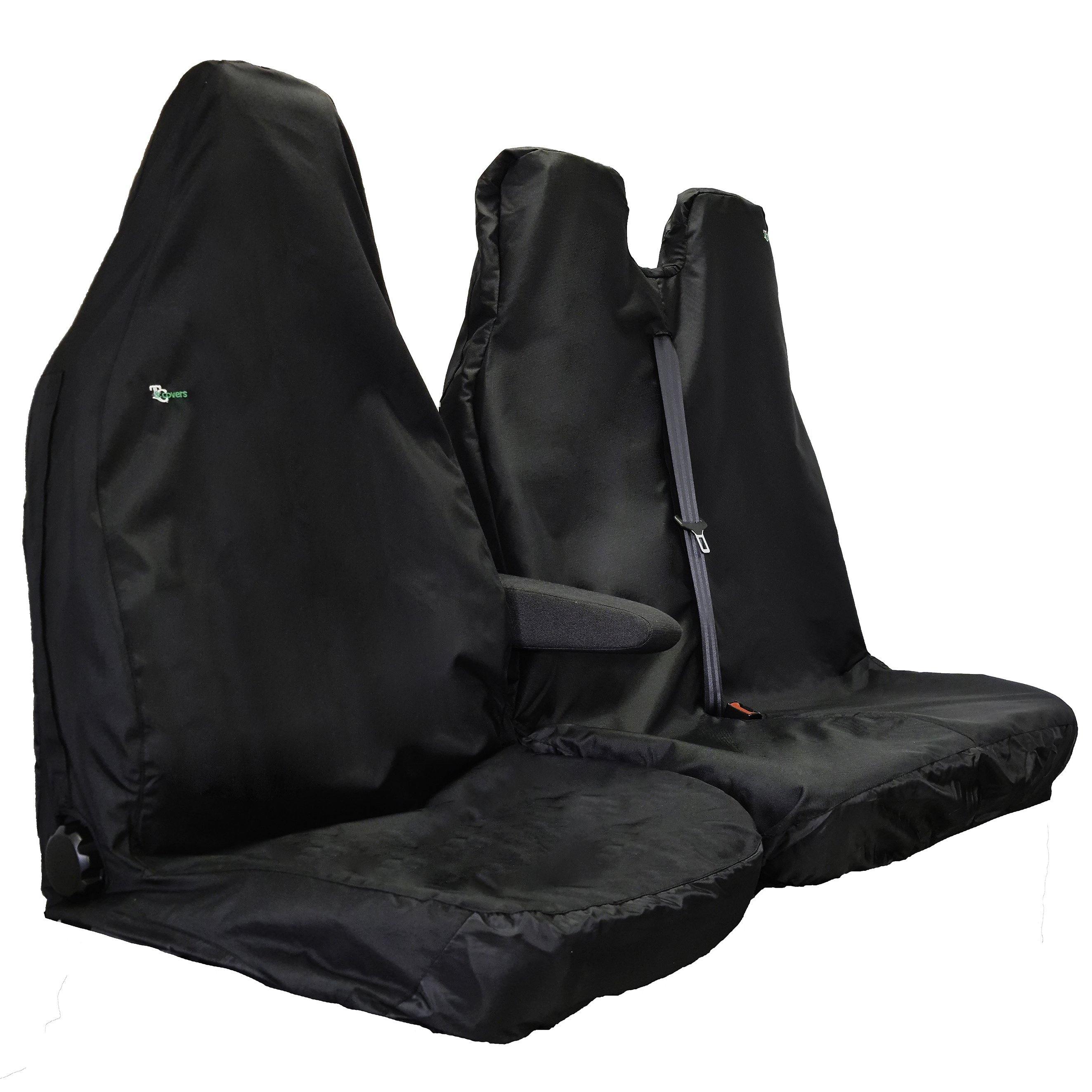 A set of black heavy-duty Fiat Talento Combi seat covers, including front driver and double passenger seat covers.