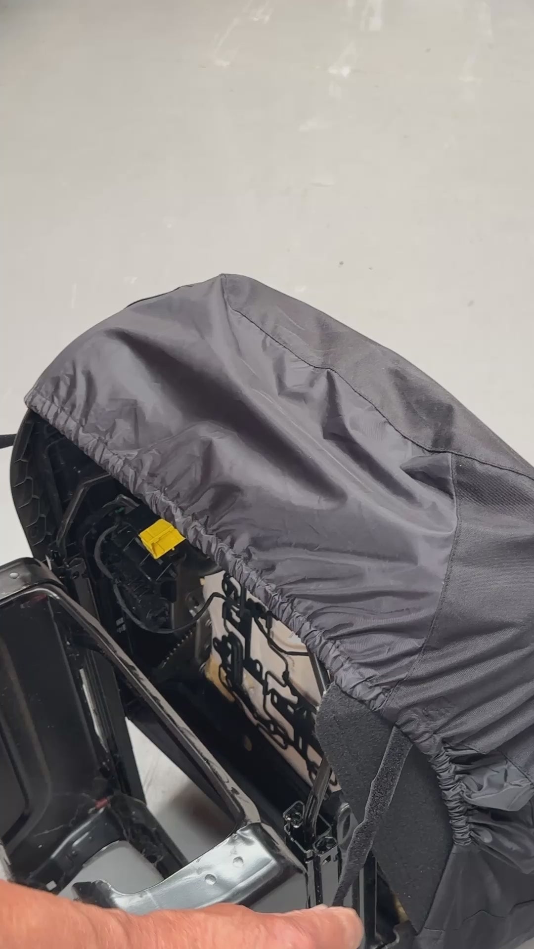 Seat cover hook and loop fixings