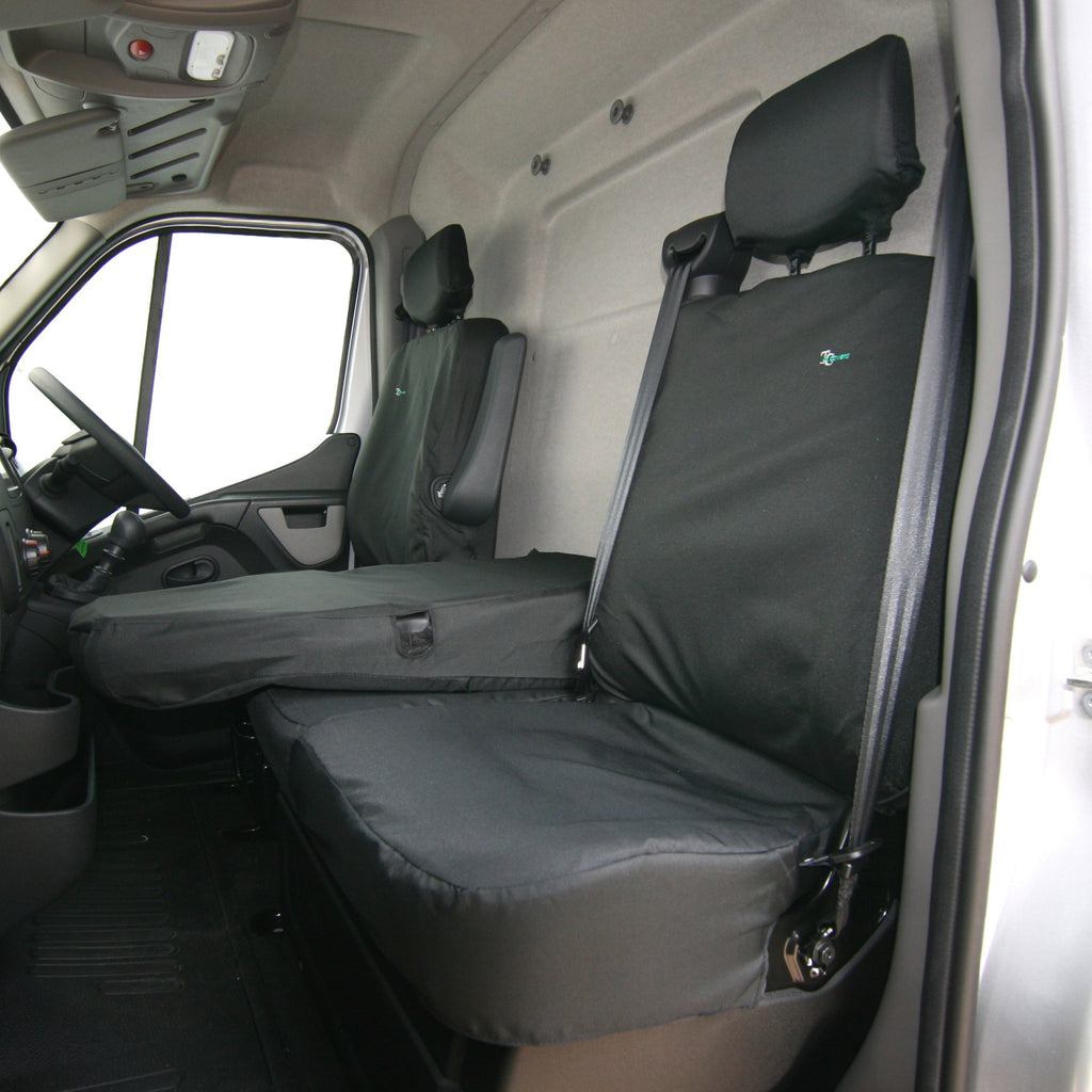 UK Custom Covers Renault Traffic Crew Cab Front Seat Covers – Black Leatherette, Tailored 2014+ (RHD)