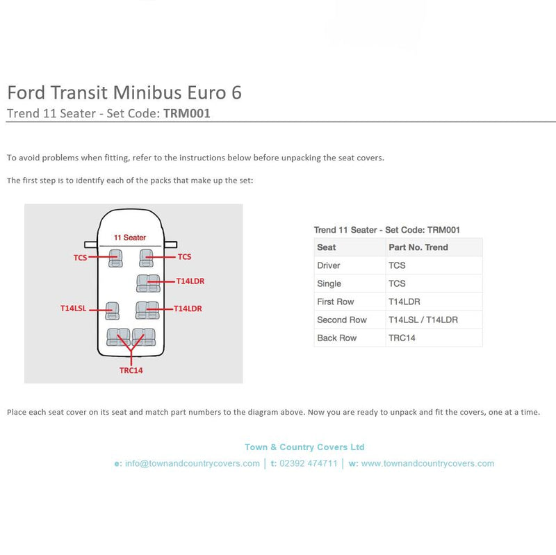 Ford Transit Minibus Seat Cover Set | Euro 6 | 2013 Onwards